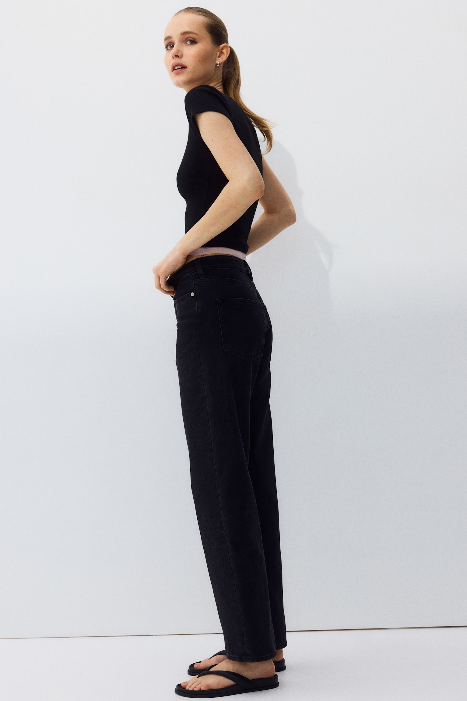 Straight High Jeans - Czarny/Biały/Ciemnoniebieski denim - 4