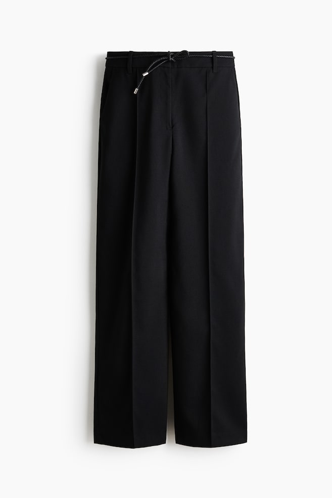 Straight-Leg Pants with Belt - Black - 1