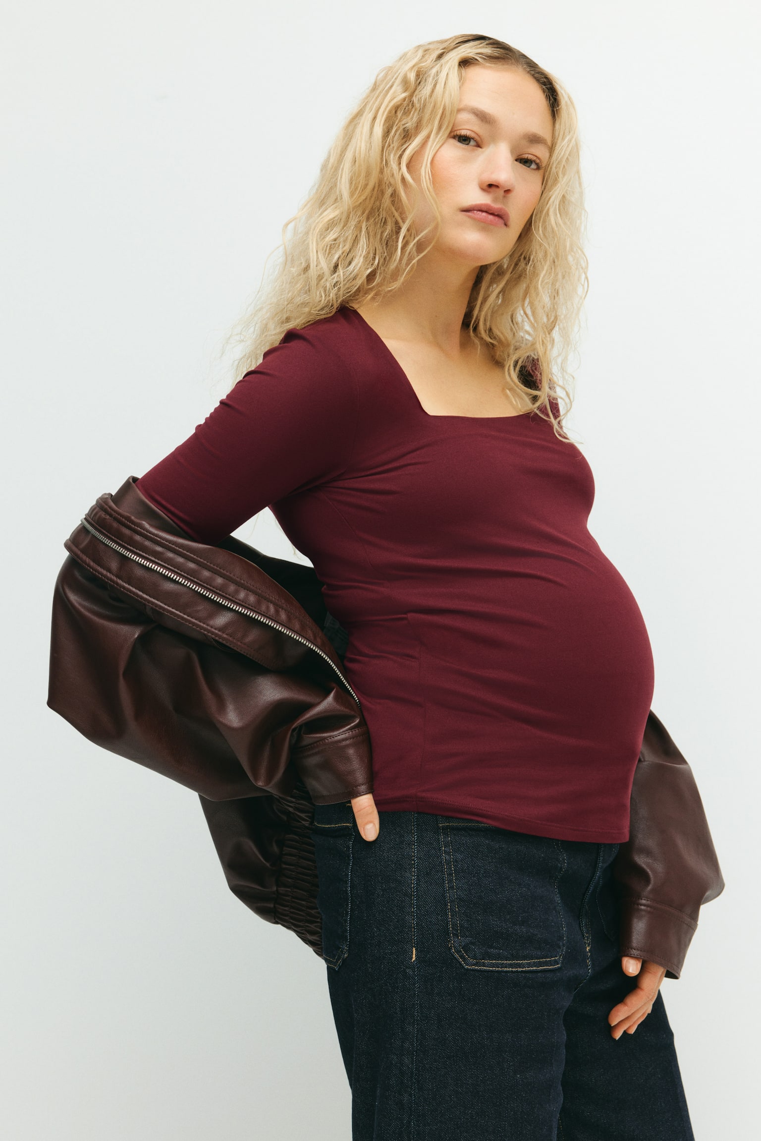 MAMA Square-neck top - Burgundy/Black - 1