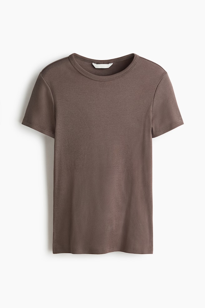 Ribbed T-Shirt - Dark taupe/White/Gray melange/Navy blue/Light dusty pink/Light beige/Light turquoise/Dark gray/White/striped/Black - 1