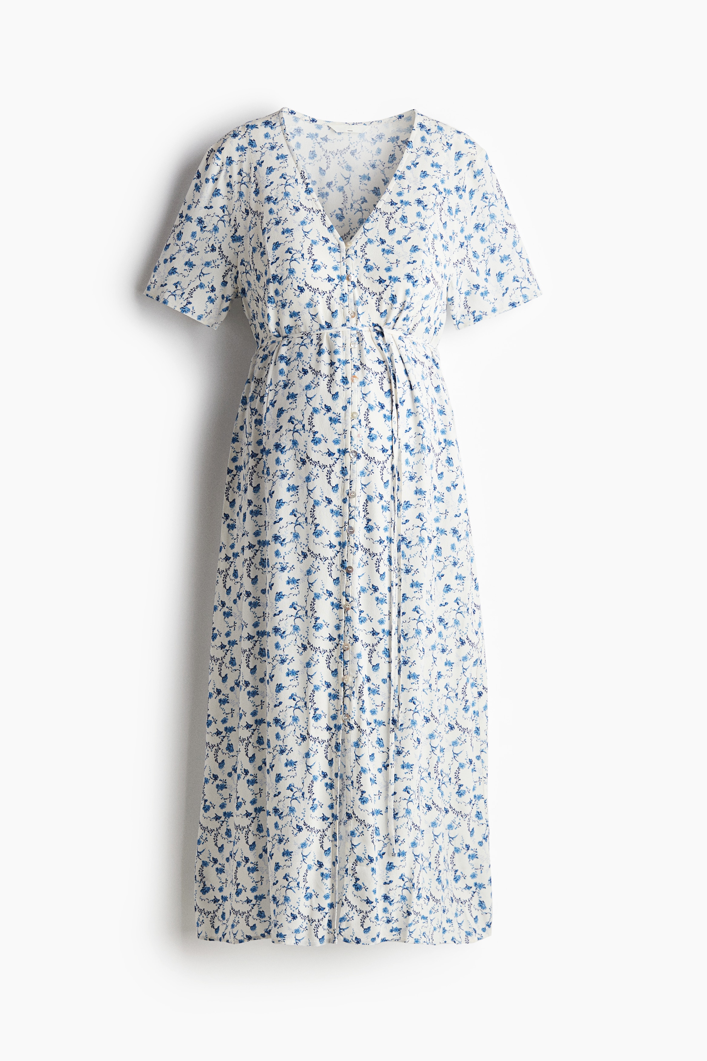MAMA Before & After Tie-Belt Dress - White/blue floral/Navy blue/floral