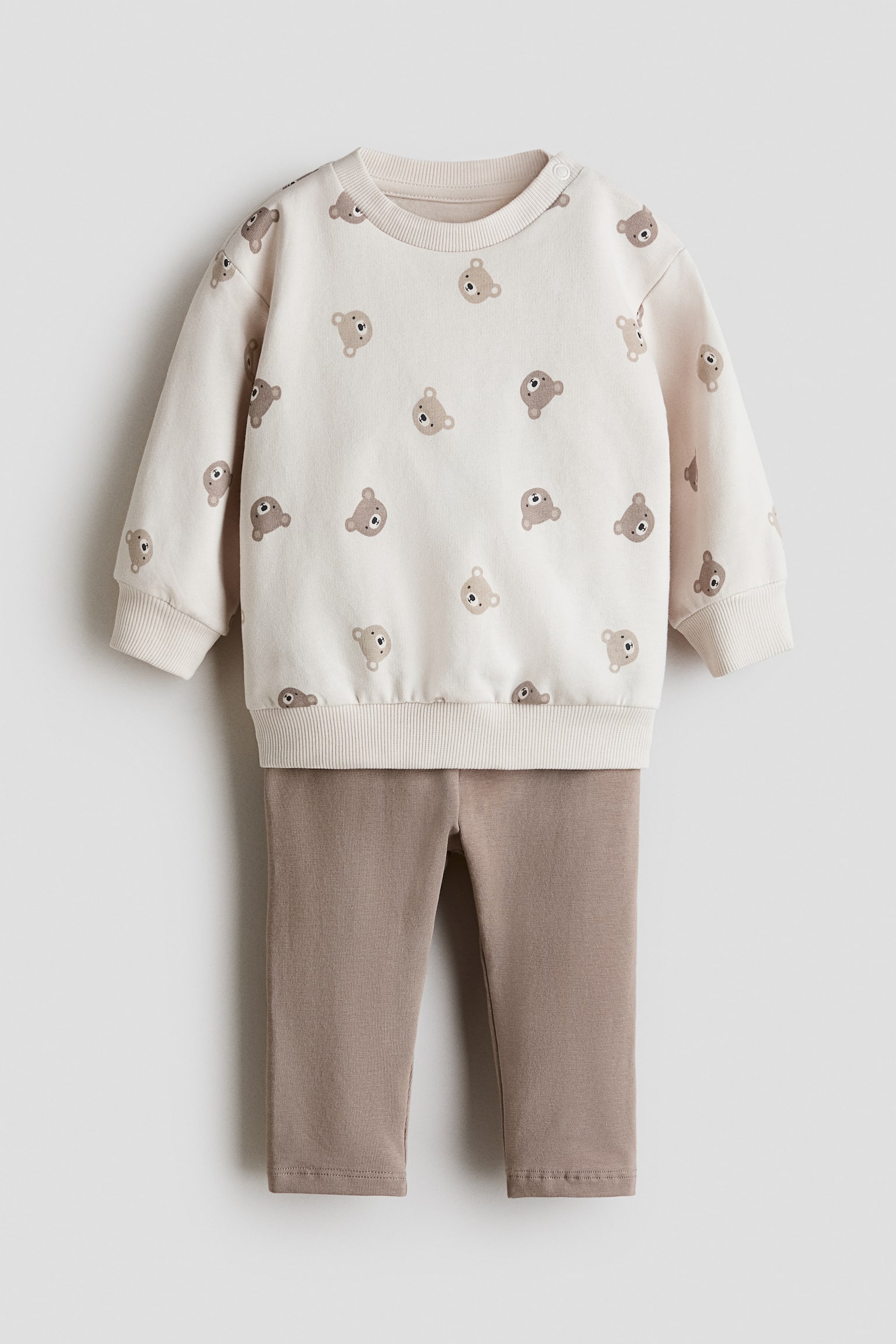 Tweedelige katoenen set - Beige/beren