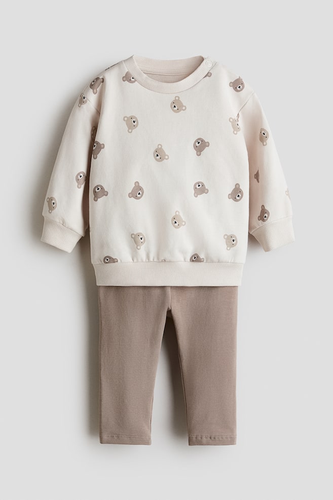 2-Piece Cotton Set - Beige/bears/Navy blue/white striped - 1