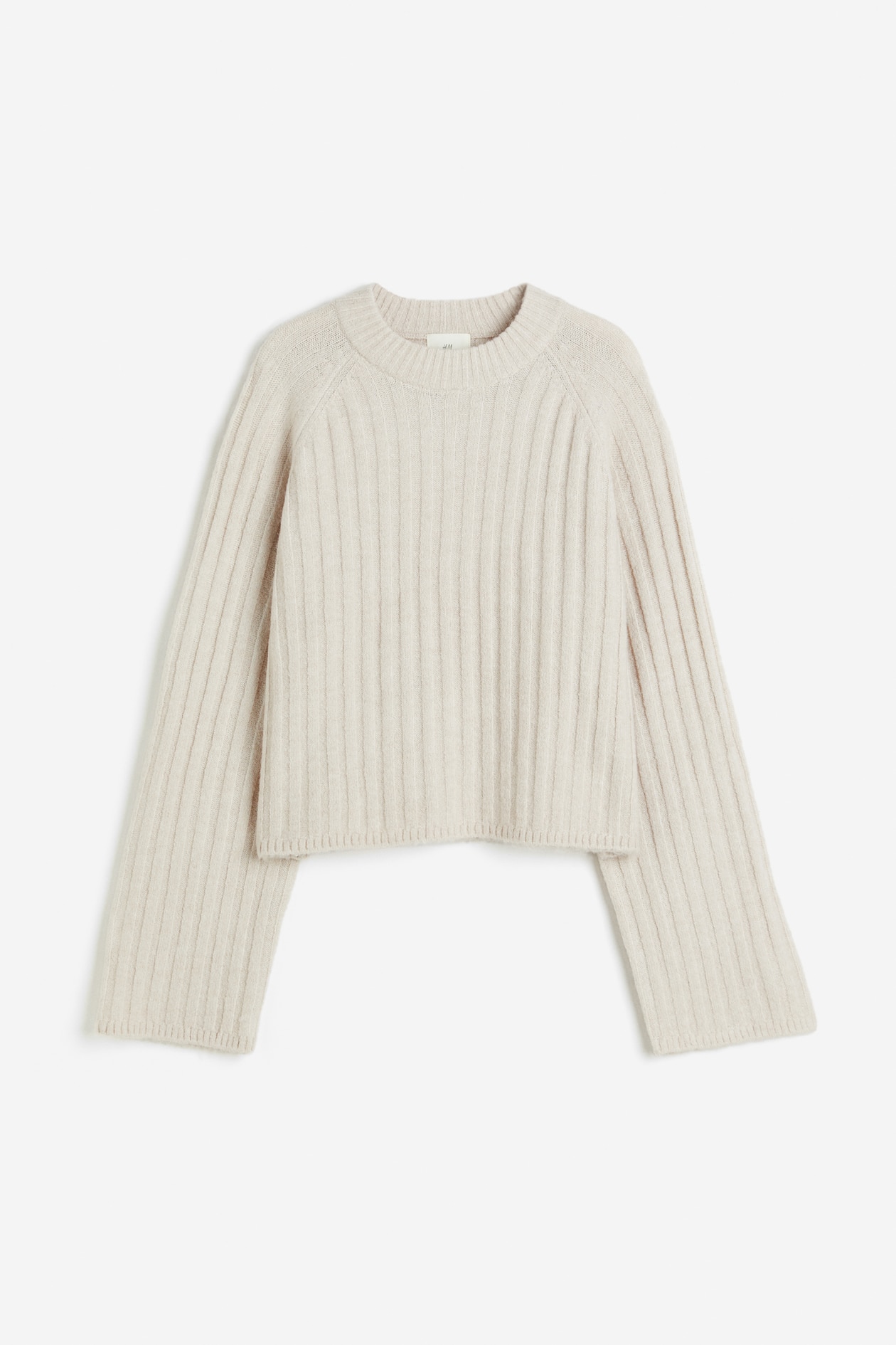 Rib-knit Sweater - Round Neck - Long sleeve - Light taupe - Ladies | H&M US