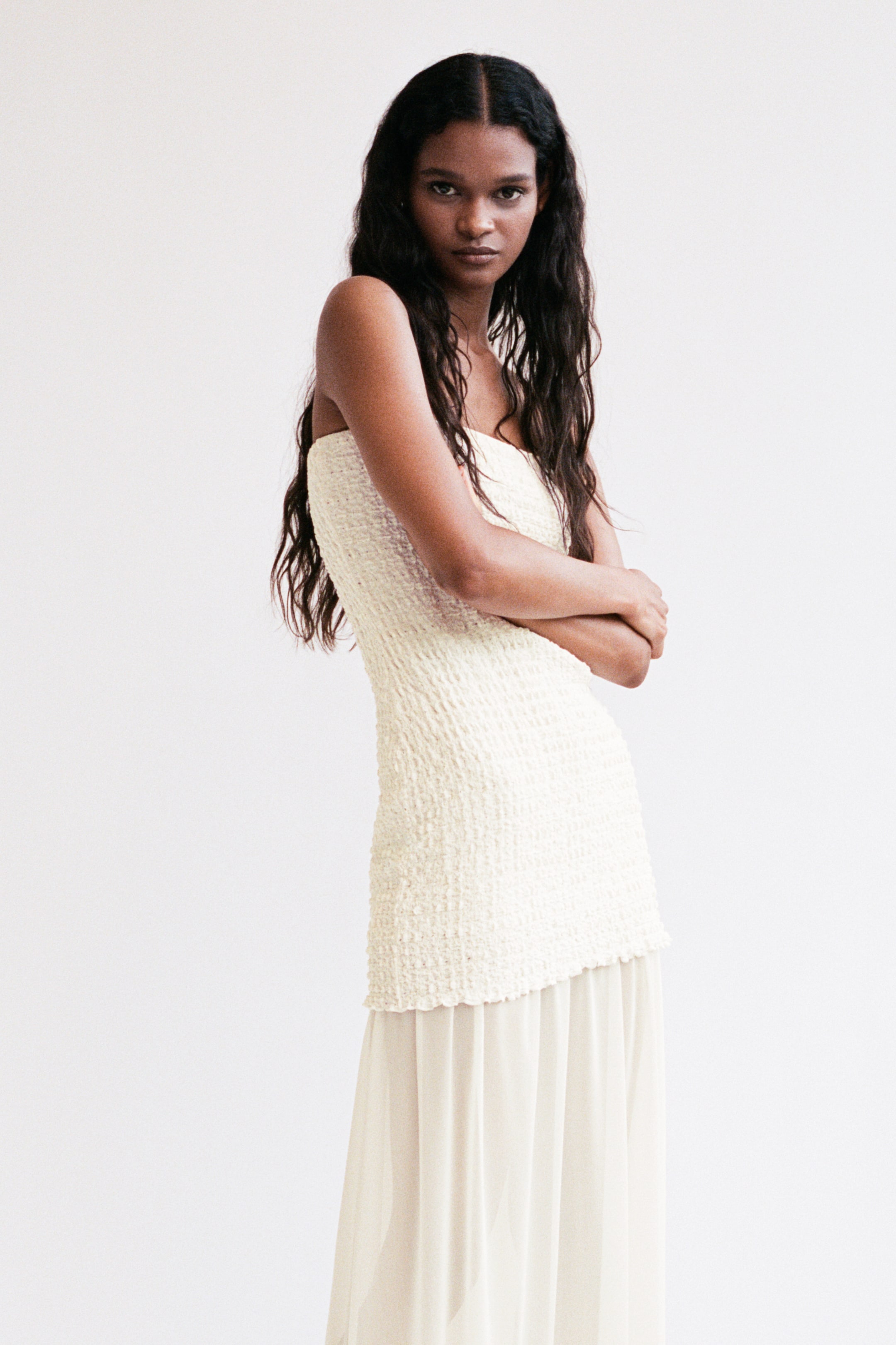 Dual-Fabric Bandeau Dress