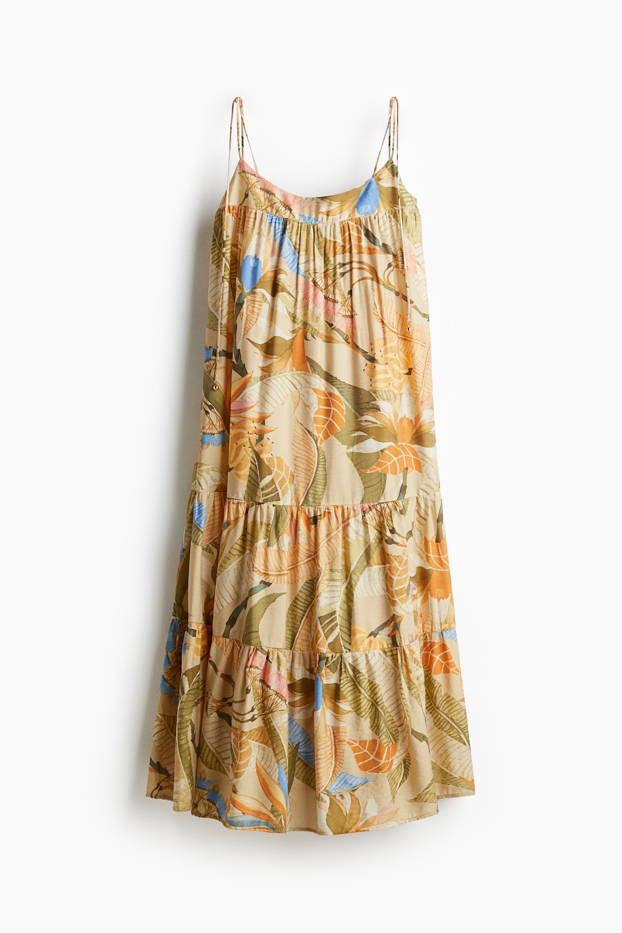 Ladies - Beige/Floral Tie-Strap Maxi Dress - Size: 4XL - H&M Ladies - Beige/Floral Tie-Strap Maxi Dress - Size: 4XL - H&M