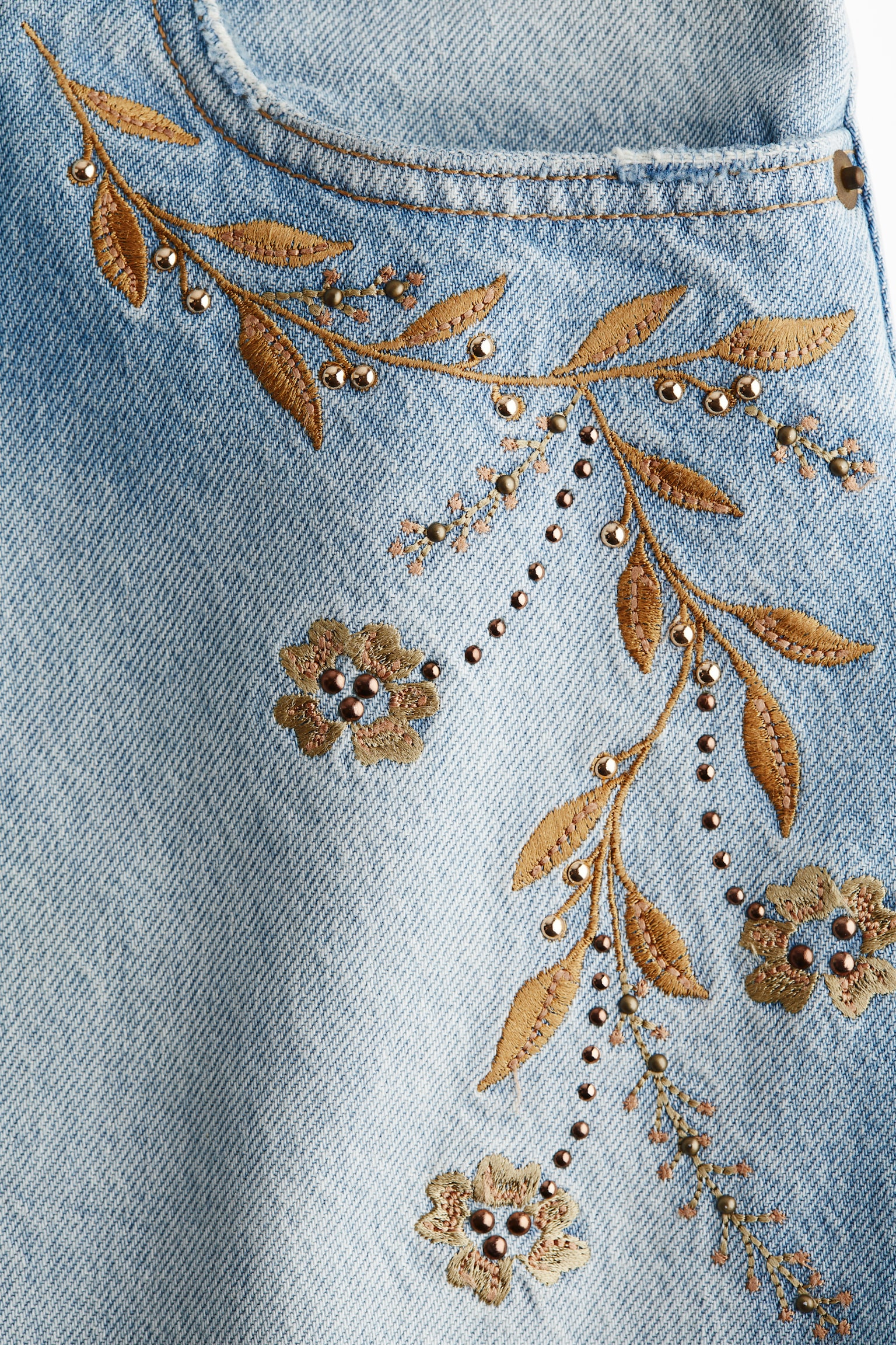 Denim mini skirt - Light denim blue/Flowers/Light khaki green - 6