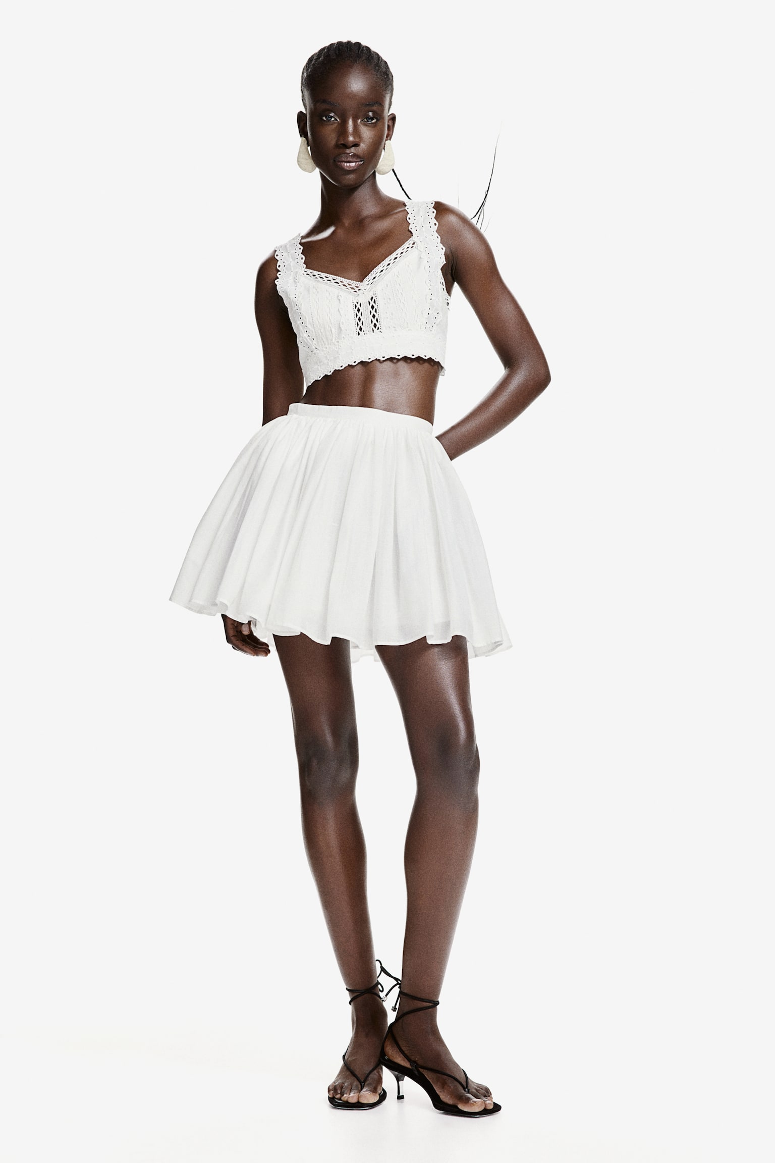 Flared Cotton Mini Skirt - White/Black - 3