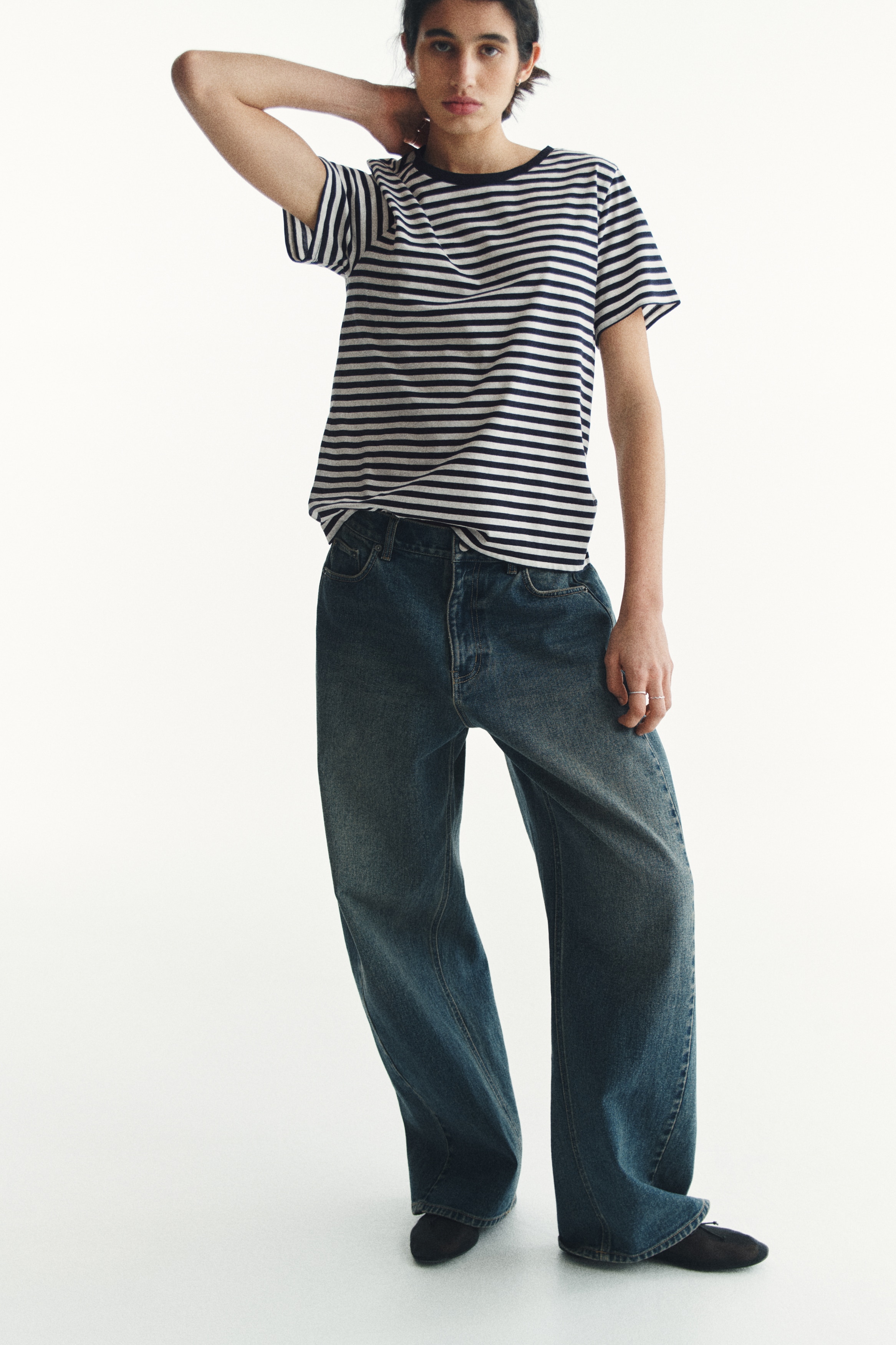 Cotton T-shirt - White/Navy blue striped/Orange/Dark dusty pink/Black/Light grey marl/White/Blue/Light yellow/Light pink/White