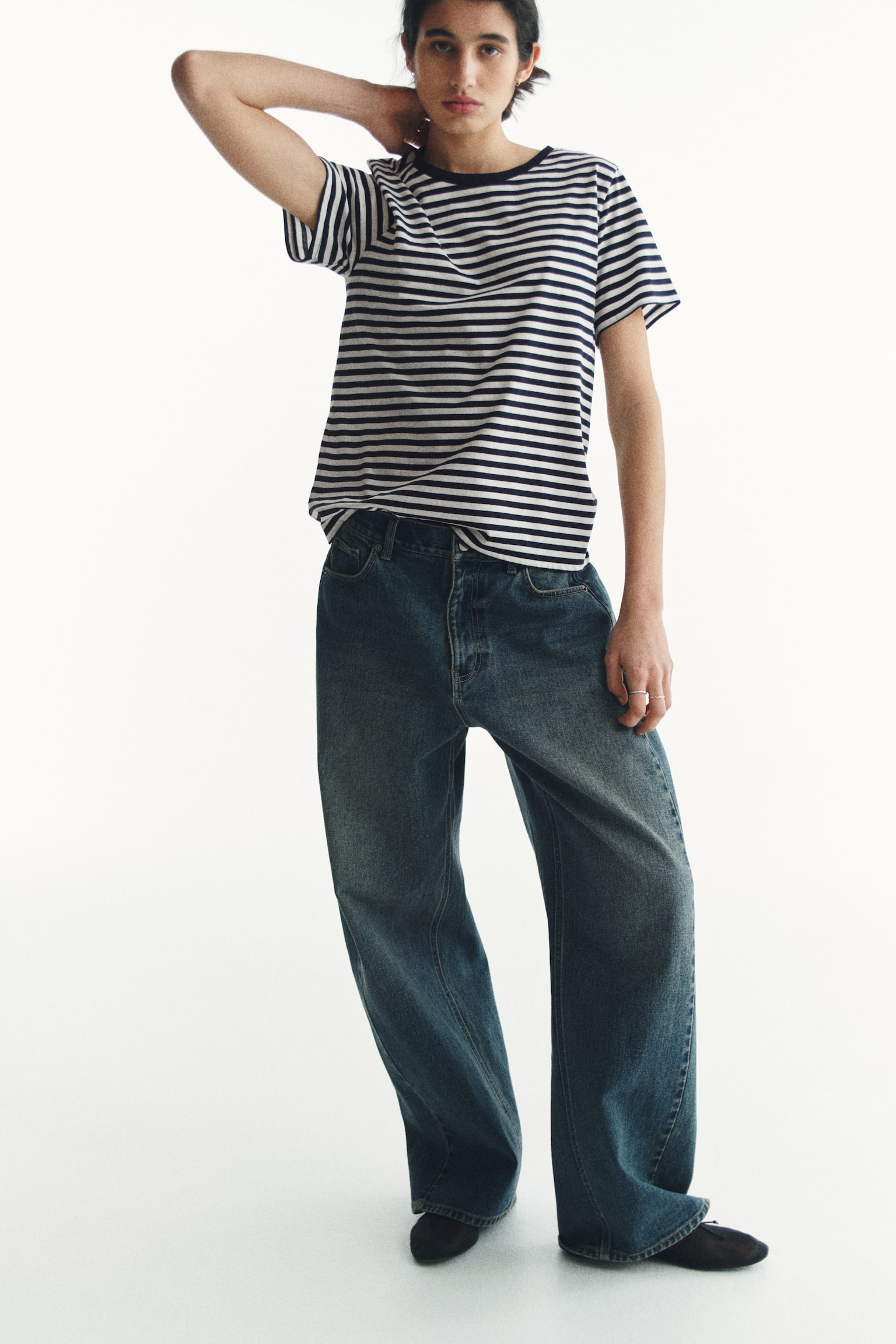 Cotton T-shirt - White/Navy blue striped/Orange/Dark dusty pink/Light grey marl/Black/Blue/Light yellow/White/Light pink/White - 2