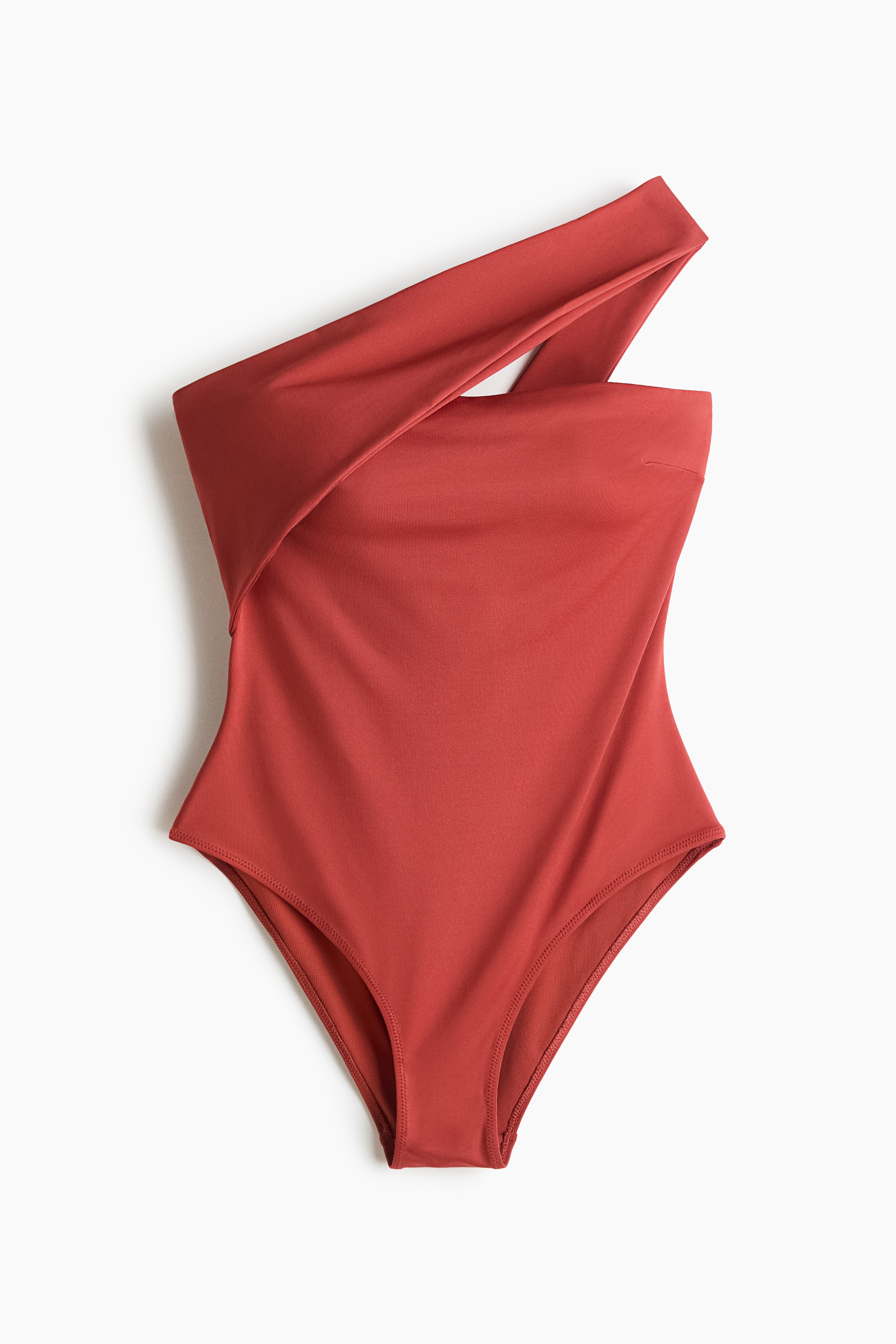Padded-cup one-shoulder swimsuit - Rust red