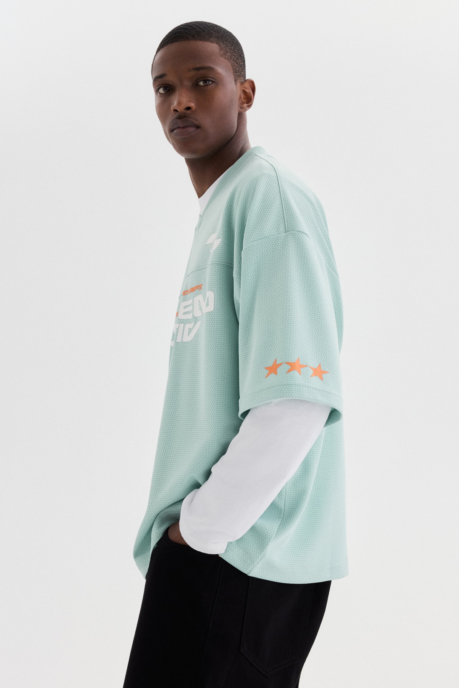 Oversized Fit Printed mesh t-shirt - Mint green/System - 7