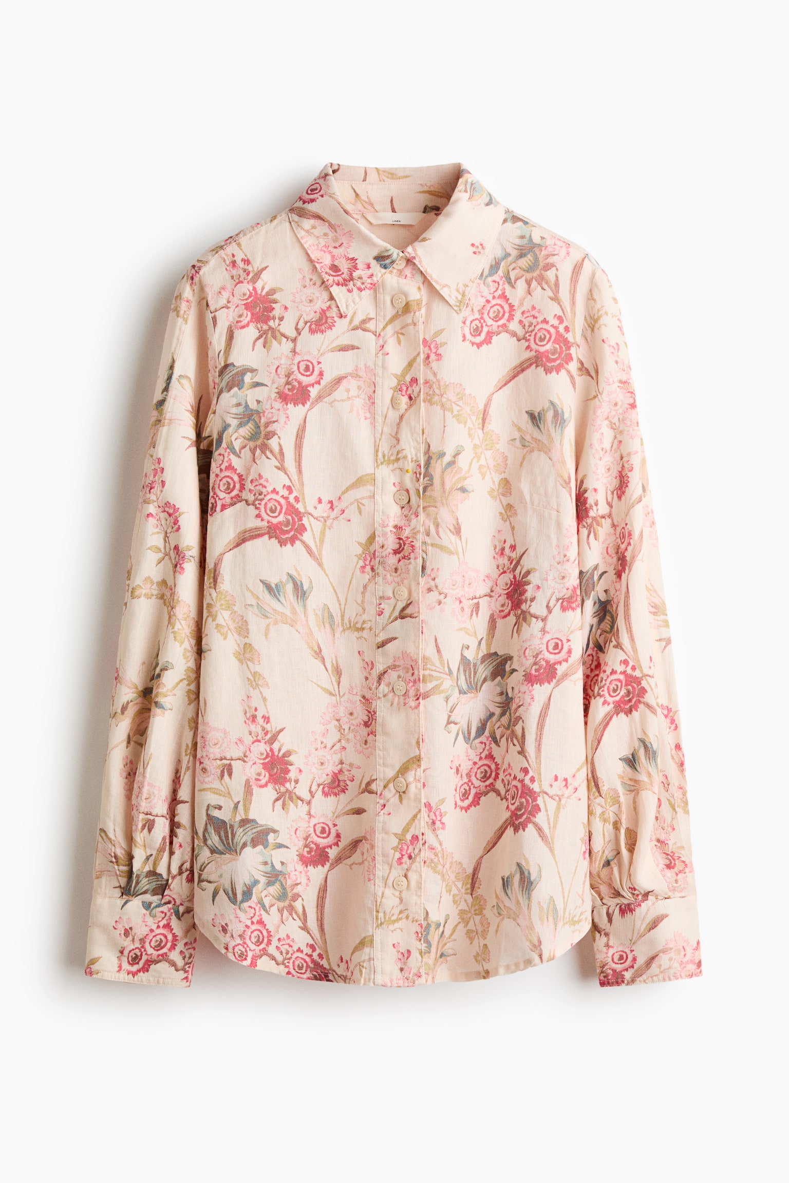Женская рубашка H&M Linen, цвет: Бежевый / С принтом — фото 1