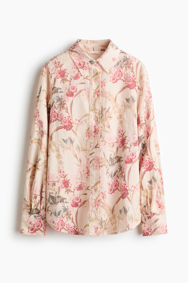 Linen Shirt - Light beige/Floral - 1