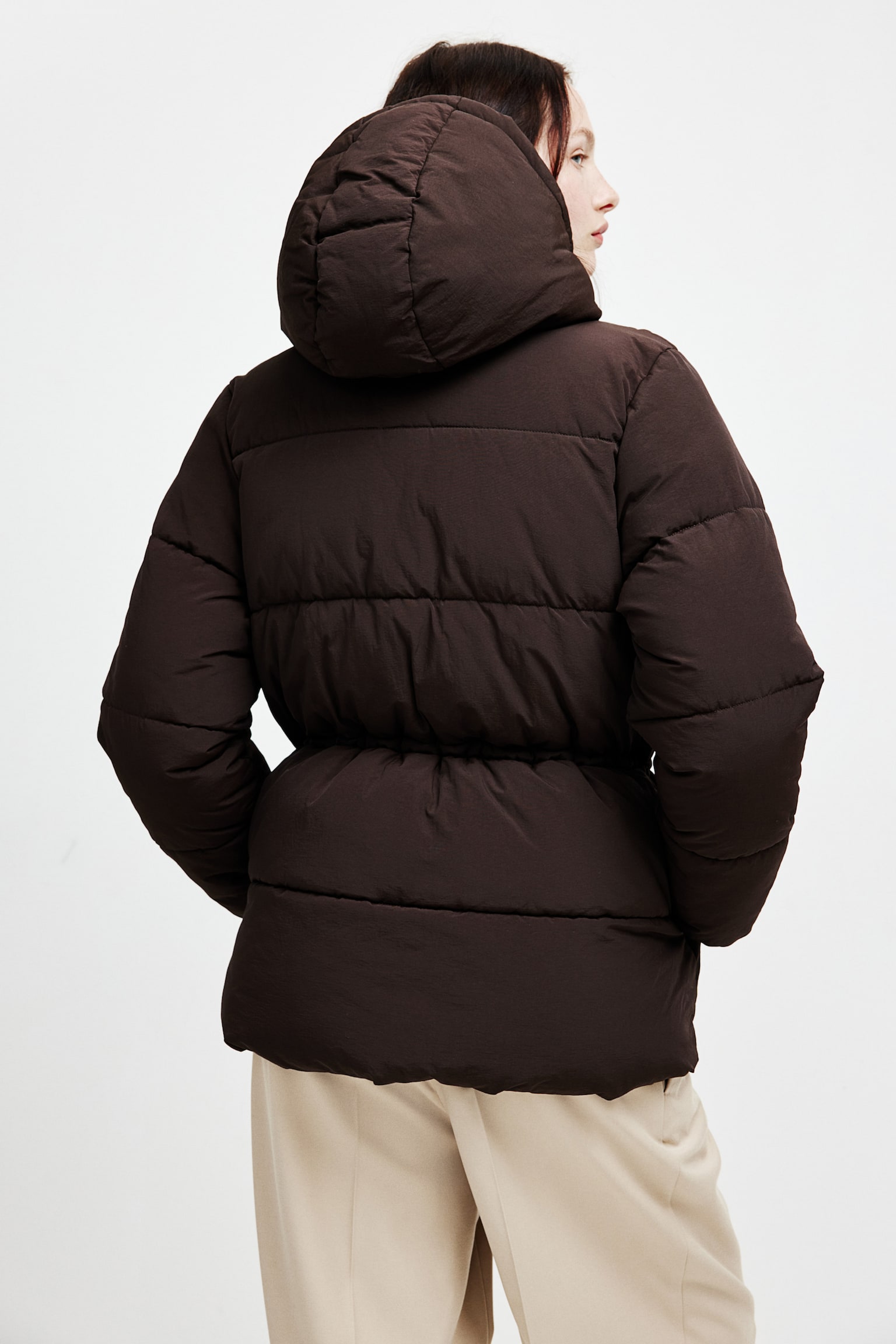 Oversized drawstring-waist puffer jacket - ダークブラウン/ブラック - 6