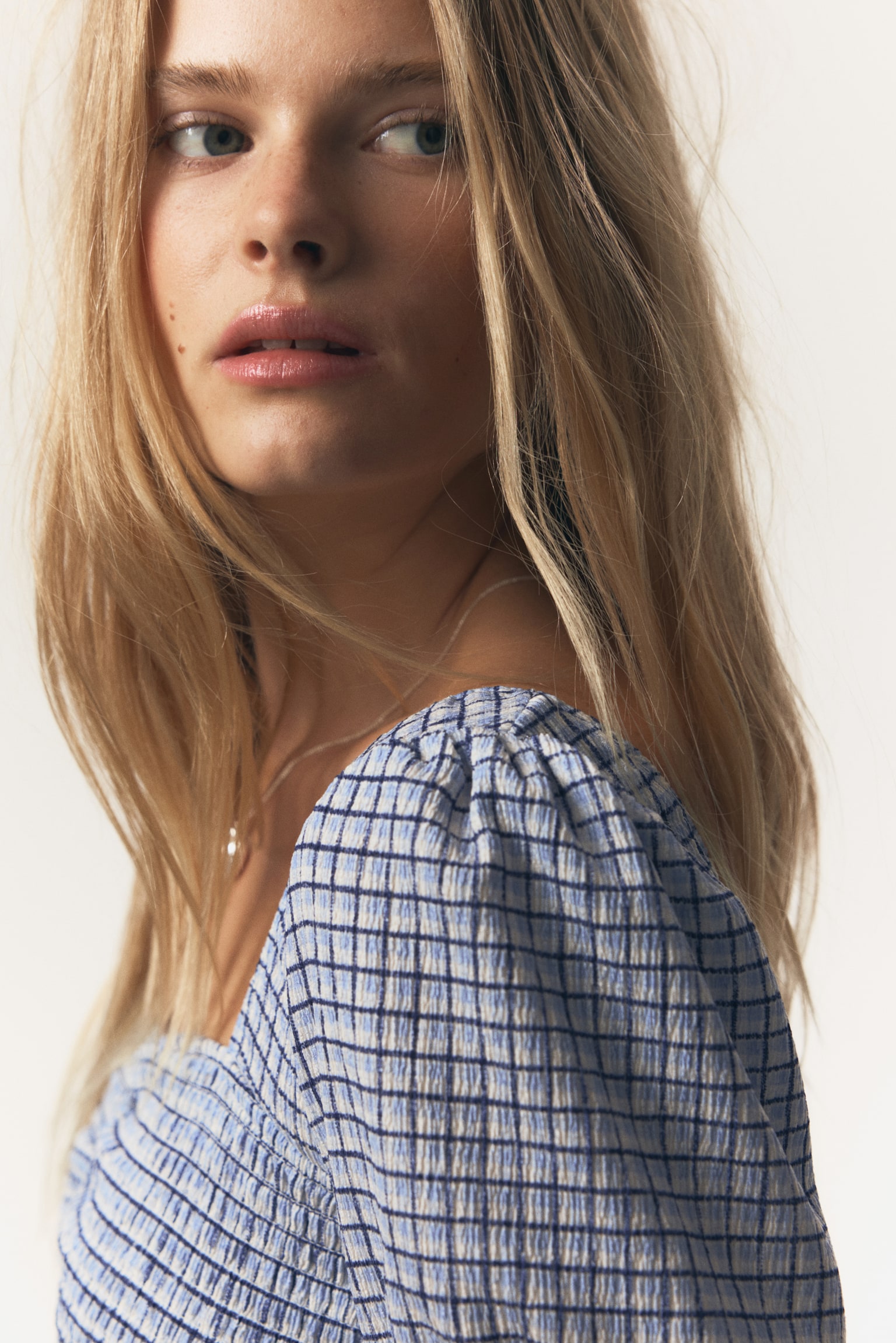 Smocked peplum blouse - Blue/White checked/Light yellow/White/Dark grey/Floral - 4