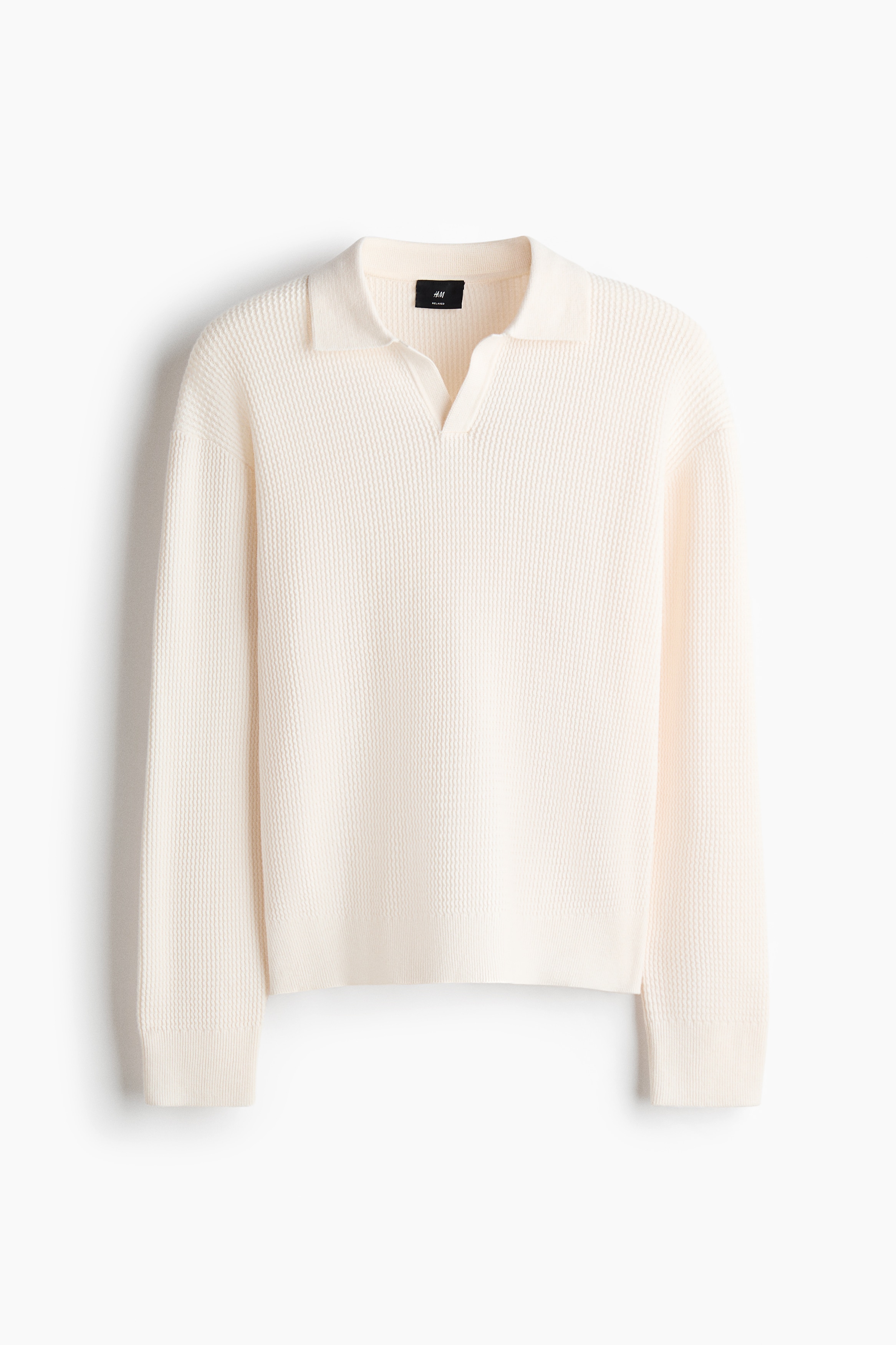 Relaxed-Fit Knit Polo Shirt - Cream/Dark brown/Gray melange