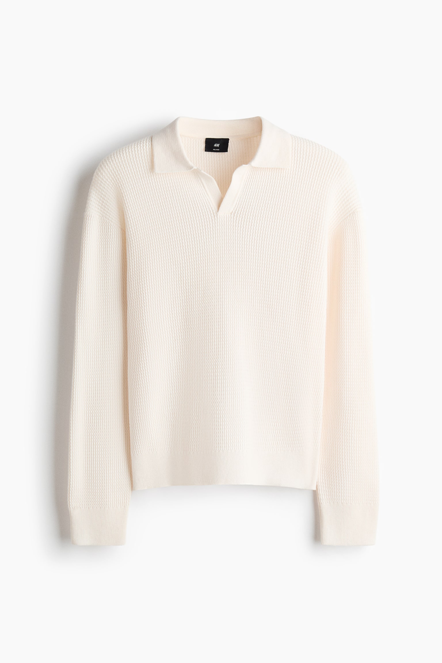 Мужское поло H&M Relaxed-Fit Knit Polo Shirt, цвет: Кремовый — фото 1