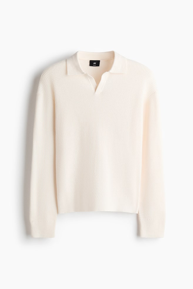 Relaxed-Fit Knit Polo Shirt - Cream/Gray melange/Dark brown - 1