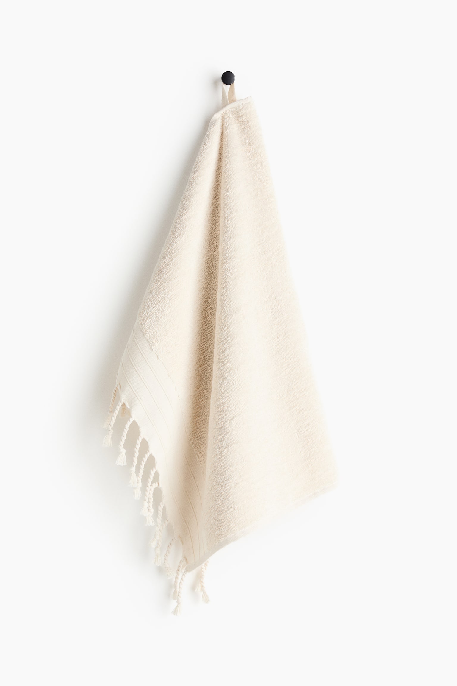 Fringed cotton hand towel - Cream/Dusty pink/Dark brown - 1