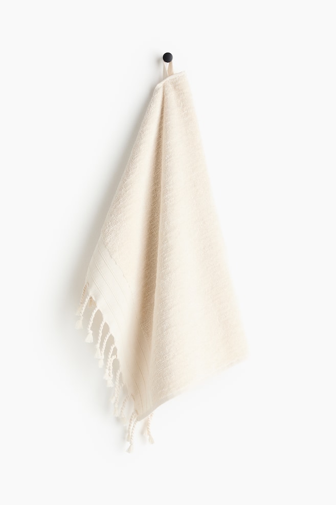 Fringed Cotton Hand Towel - Cream/Dark brown/Dusty pink - 1