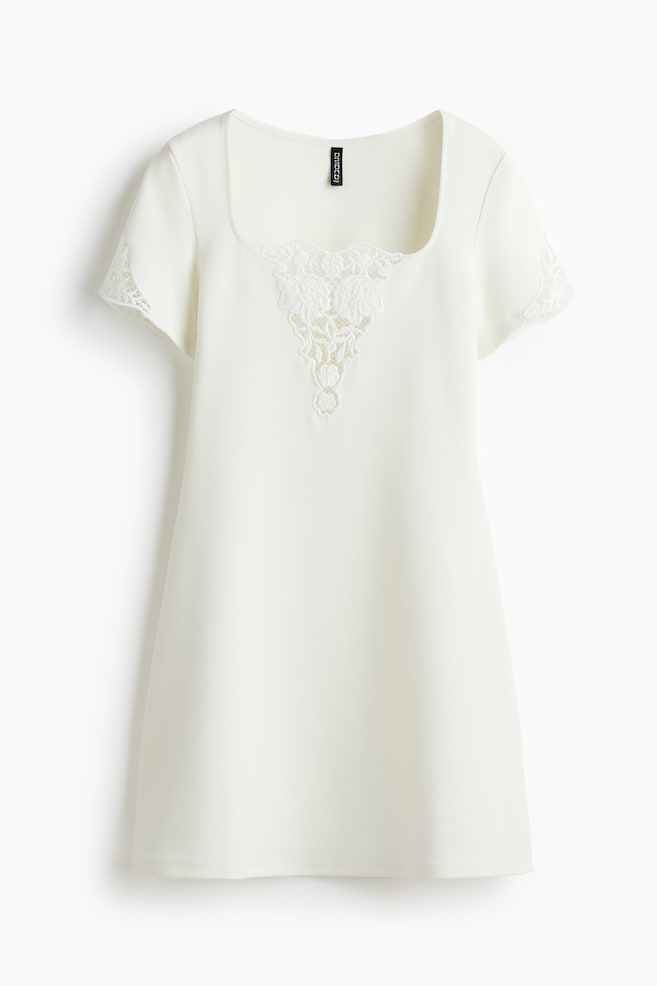 Embroidery-detail dress - White/Black - 1