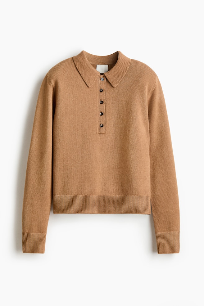 Shoulder-Pad Polo Sweater - Dark beige/Taupe - 1
