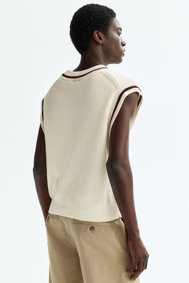 Loose-Fit Knit Sweater Vest - Cream/Navy blue - 3