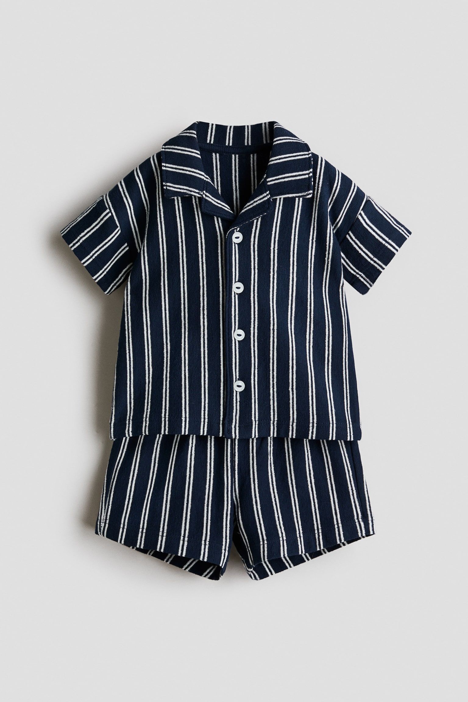 2-Piece Cotton Terry Set - Navy blue/white striped