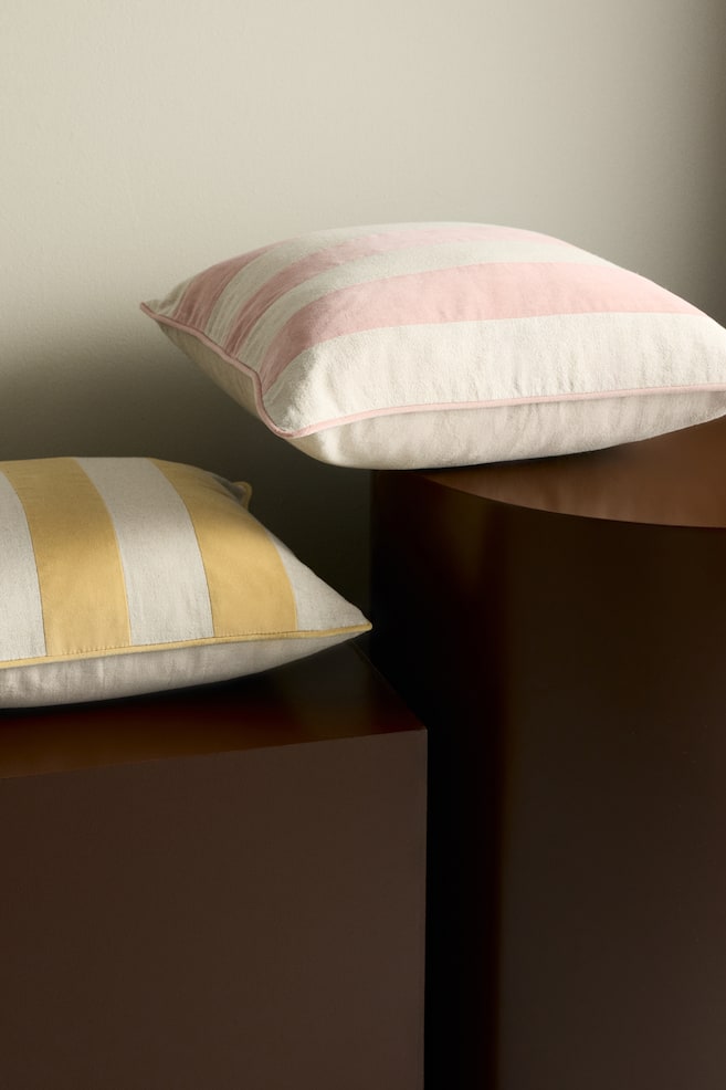 Linen-Blend Cushion Cover - Light pink/beige striped/Light green/beige striped - 2