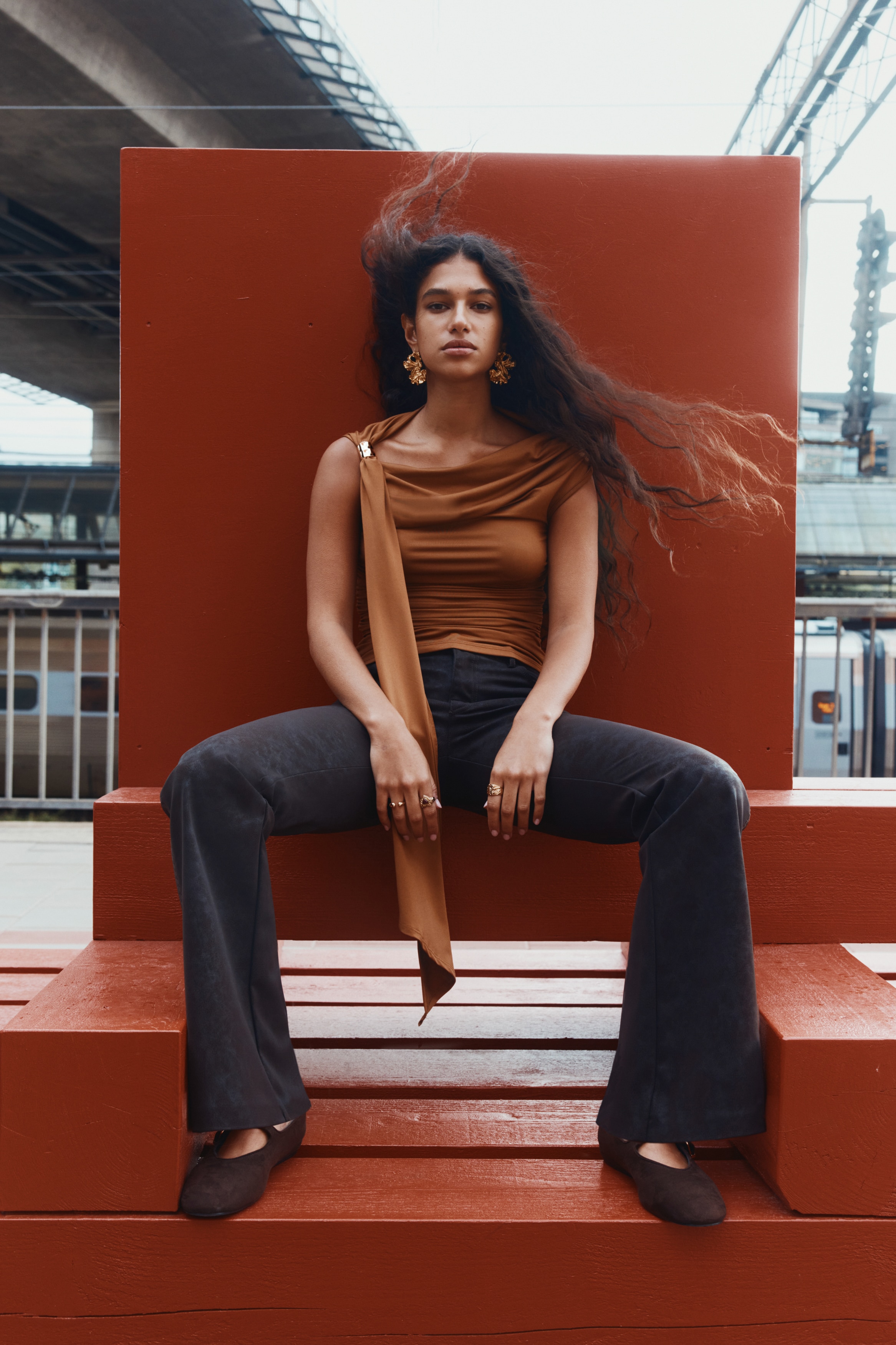 Draped one-shoulder top