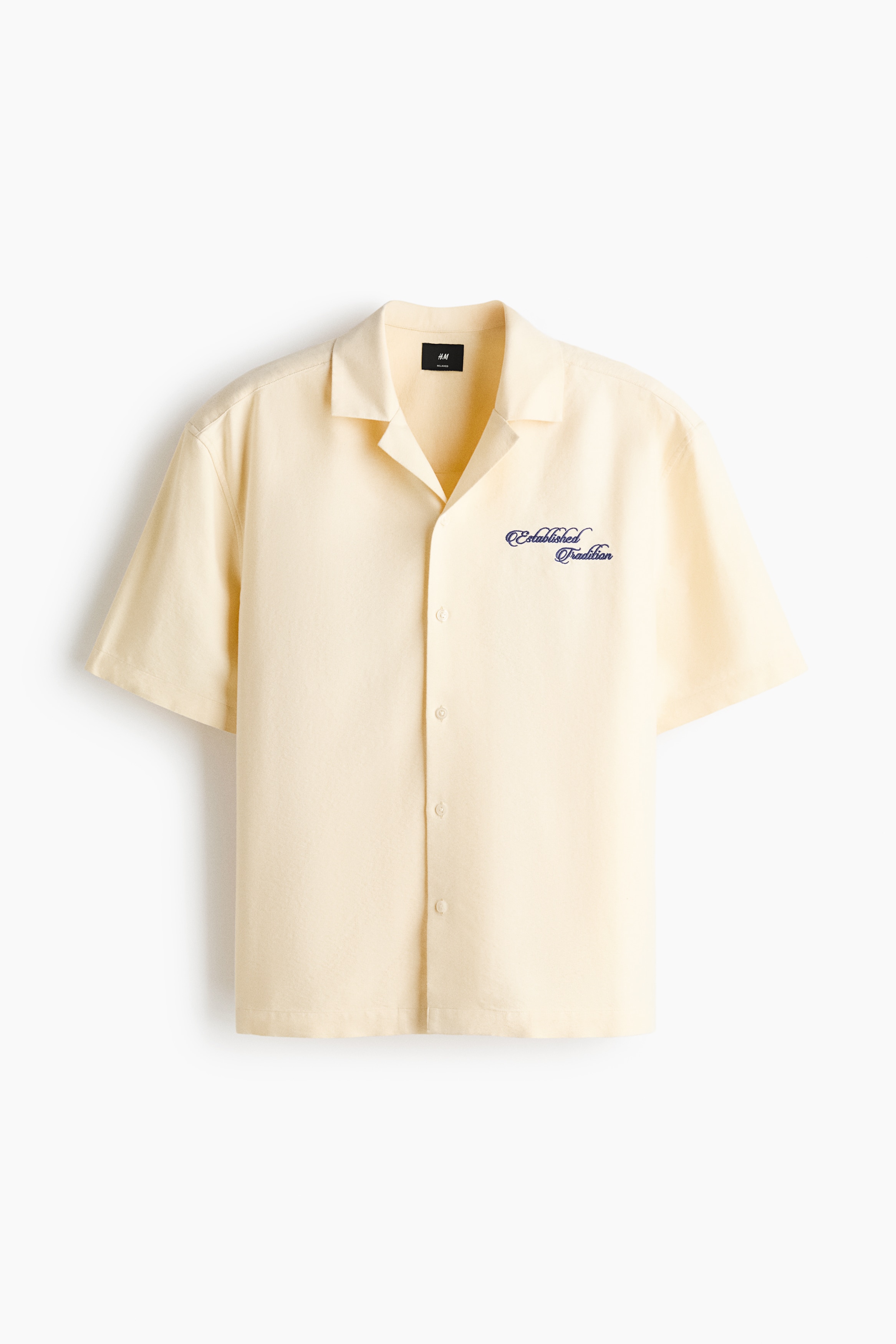 Relaxed Fit Embroidered-motif cotton resort shirt - Pale yellow/Burgundy/Light blue