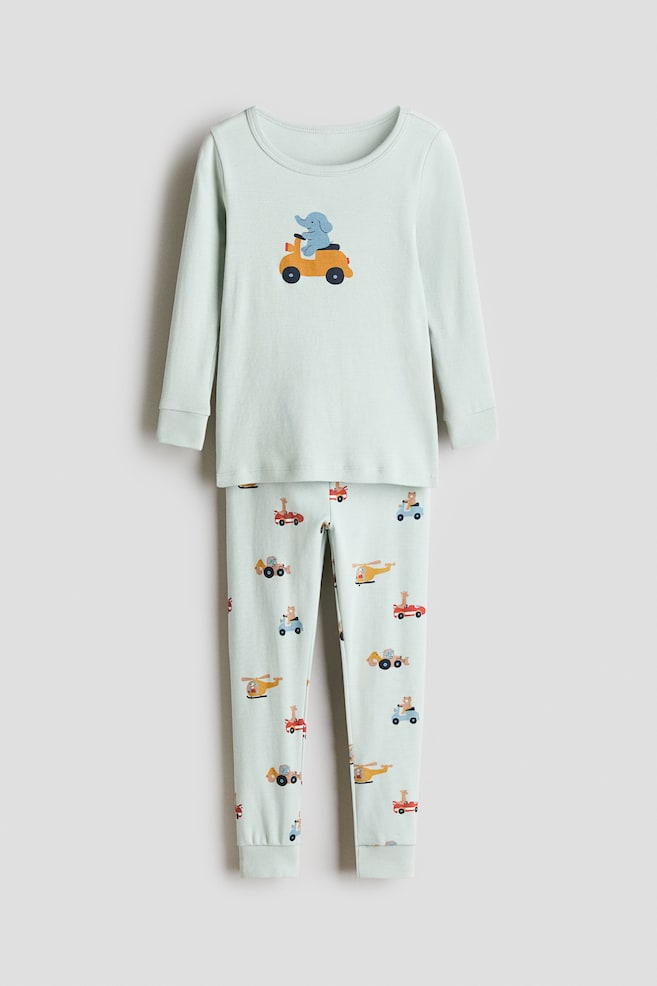 Snug-Fit Printed Cotton Pajamas - Light green/elephant/White/hearts/White/animals/White/hot air balloons/White/cherries/Light blue/dinosaurs/Light pink/hearts/Light beige/leopard print - 1
