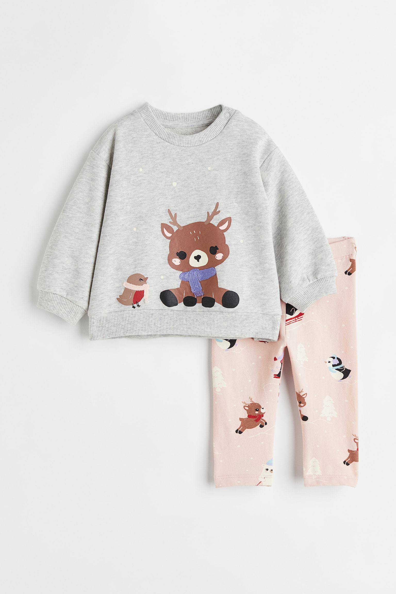 2-piece Print Cotton Set - Light pink/Winter Animals - 1