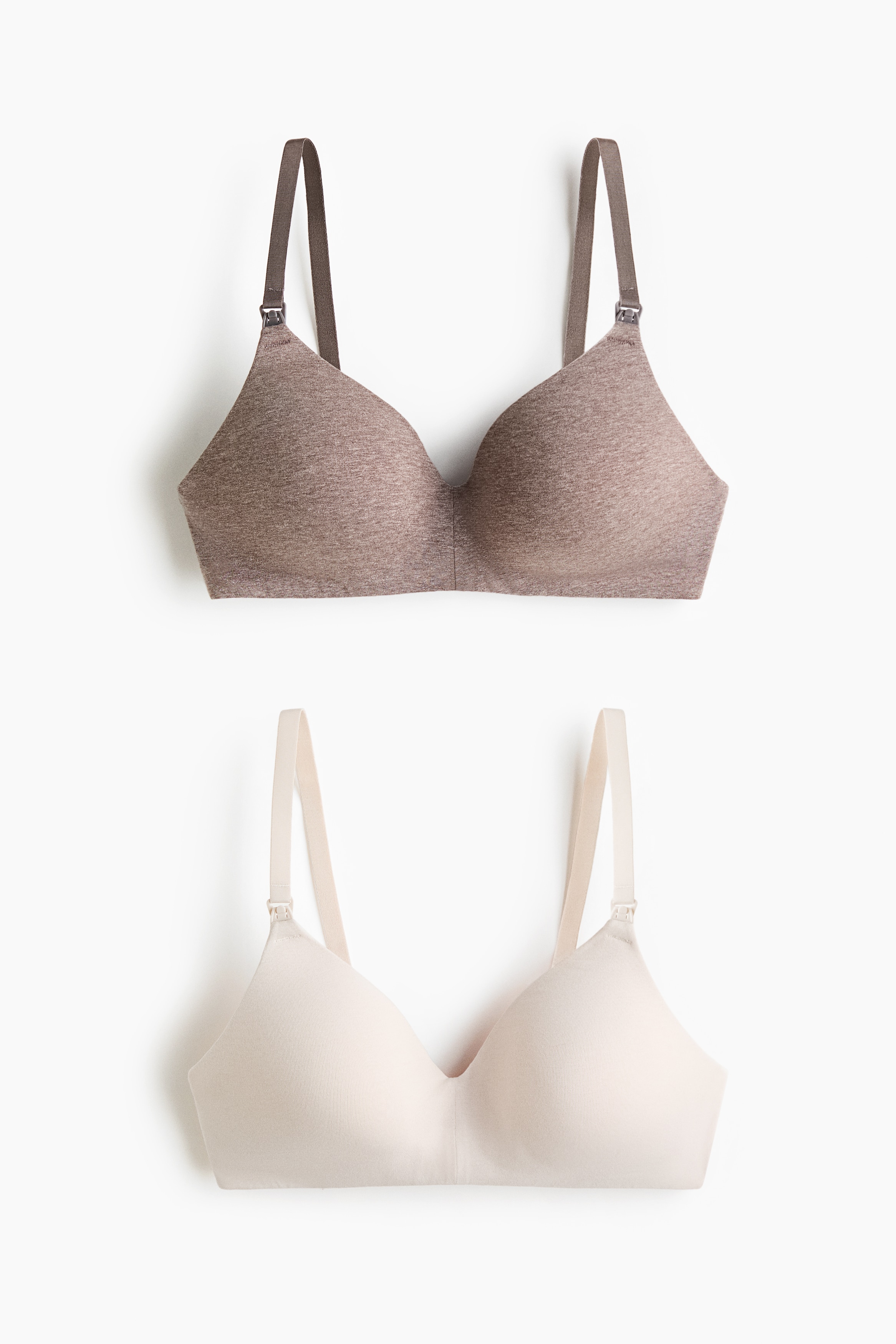 MAMA Set van 2 padded voedings-bh's van katoen - Beige gemêleerd/roomwit/Zwart/lichtbeige/Lichtbeige gemêleerd/wit/Beige gemêleerd/lichtroze/Lichtgrijs gemêleerd/wit