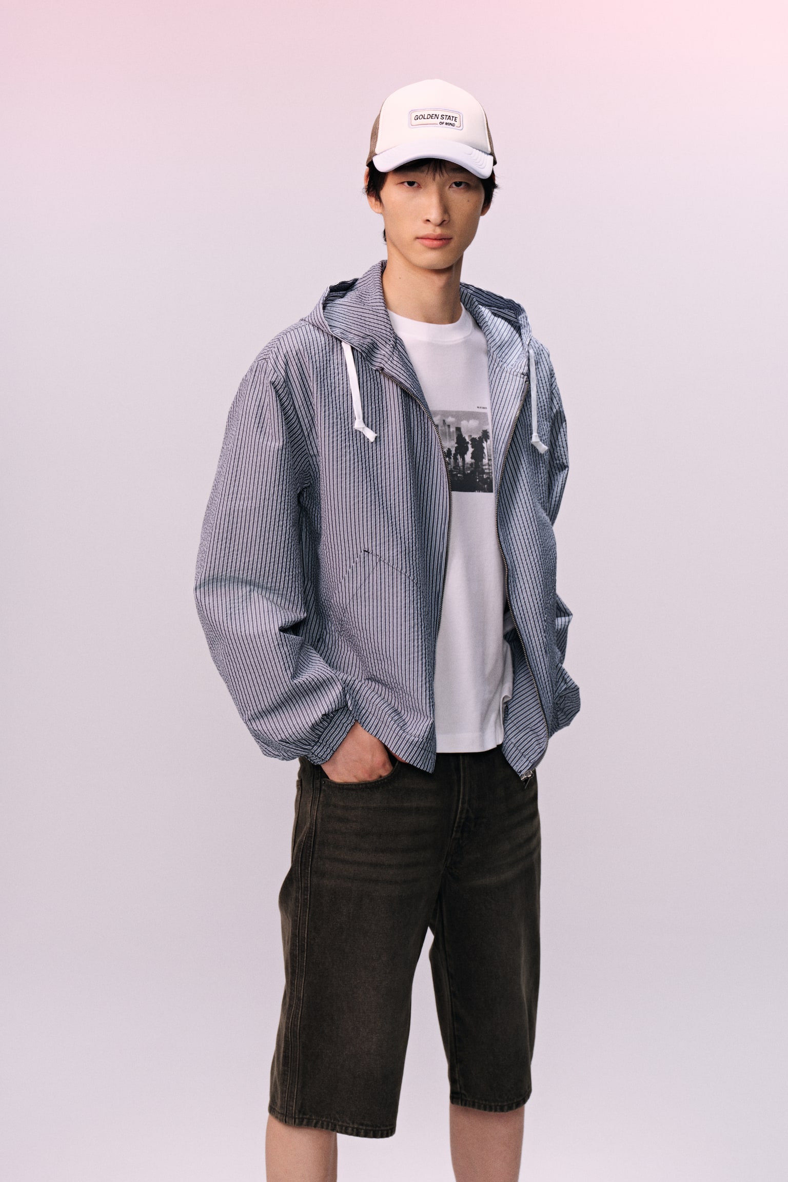 Áo khoác kéo khoá Loose Fit - Màu xanh dương đậm/Kẻ/Màu xanh dương nhạt/Kẻ - 4