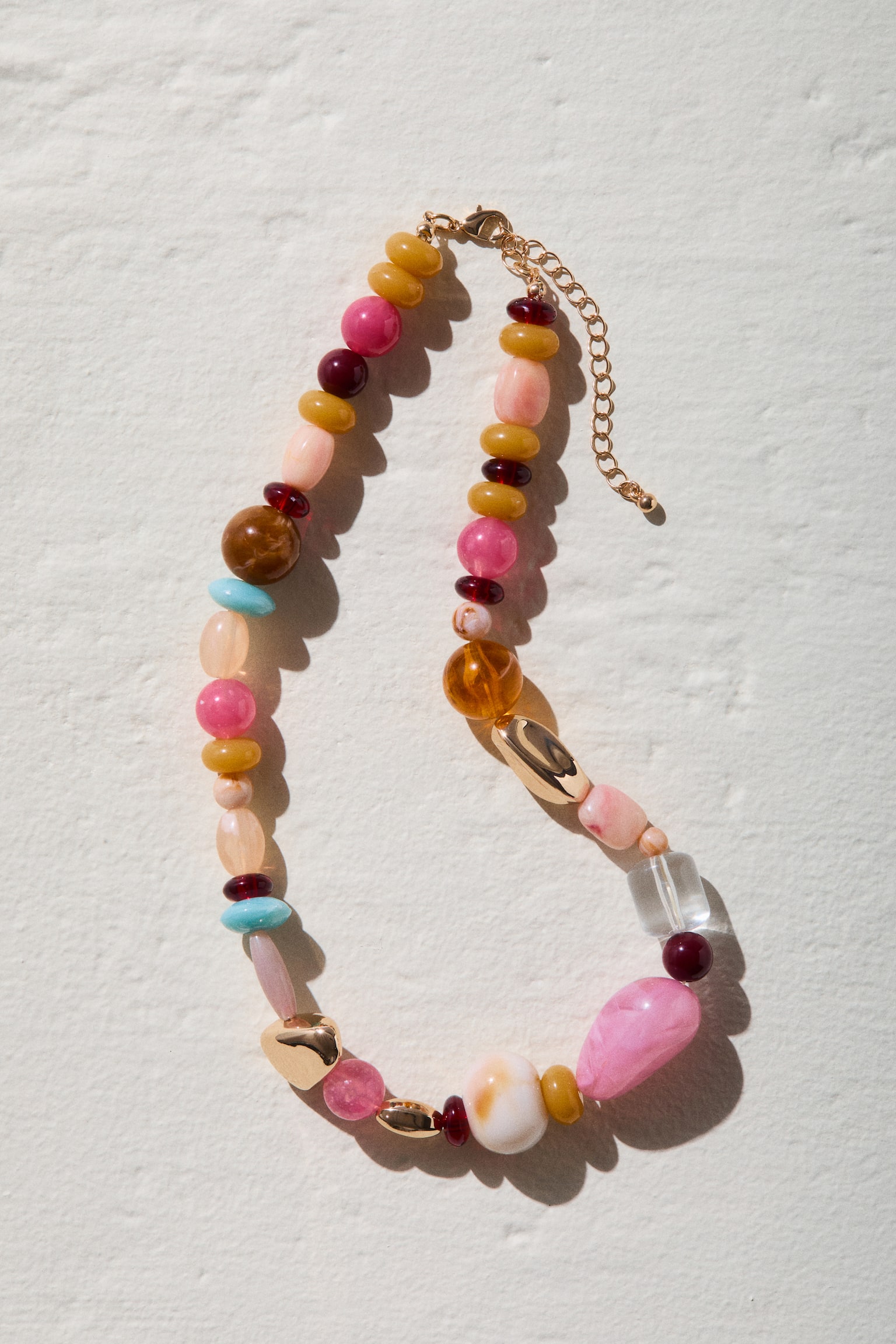 Beaded necklace - Pink/Cream/Gold-coloured - 1