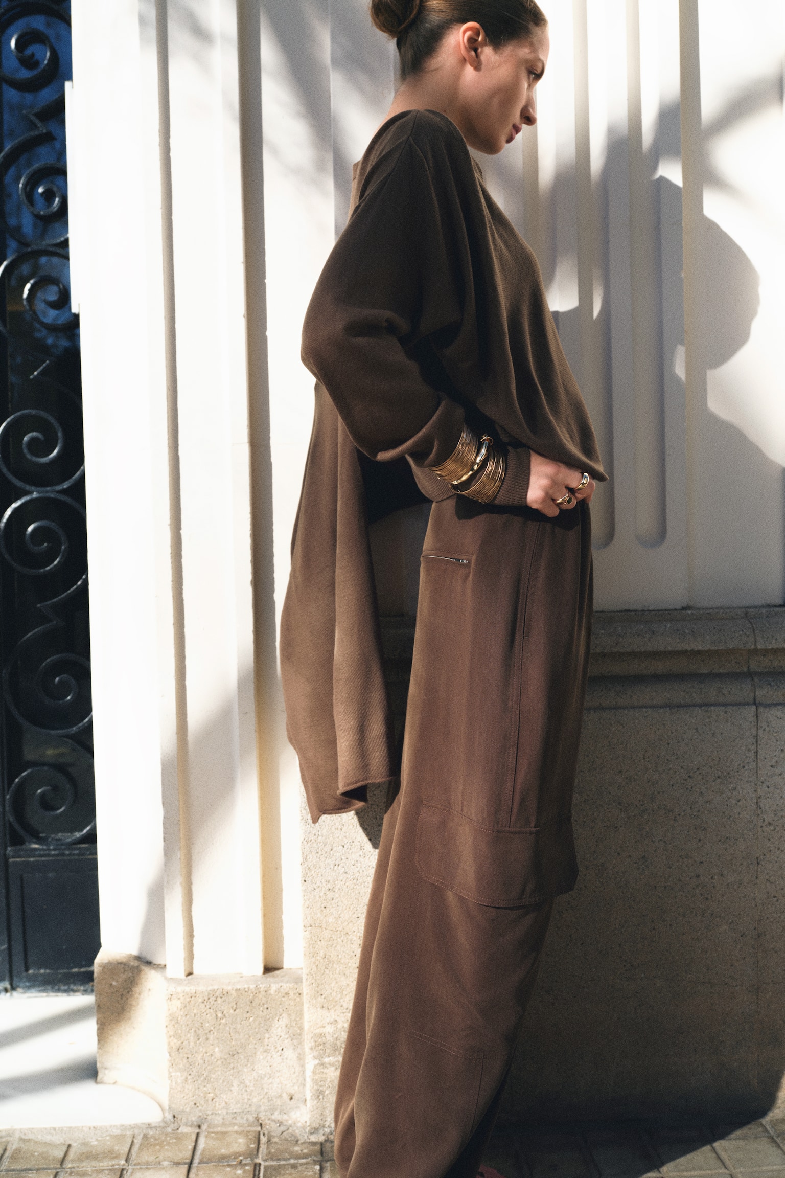 Lyocell-blend cargo trousers - Dark brown - 3