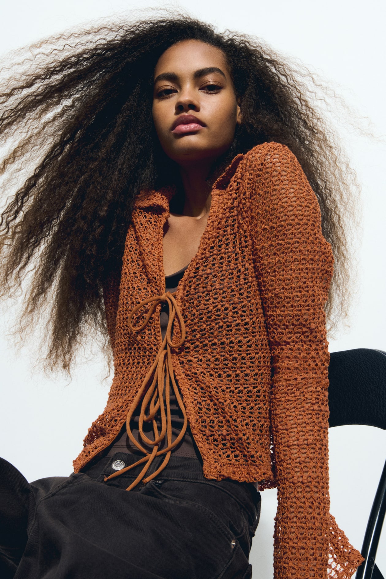 Tie-Front Hole-Knit Top - image 4