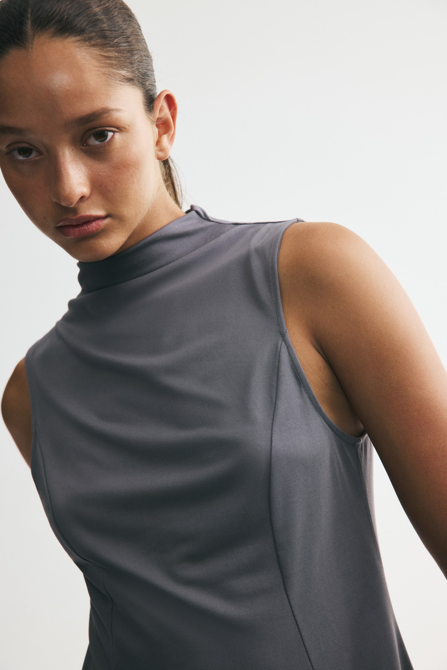 Modal-blend turtleneck top - Dark grey/Dark brown - 1