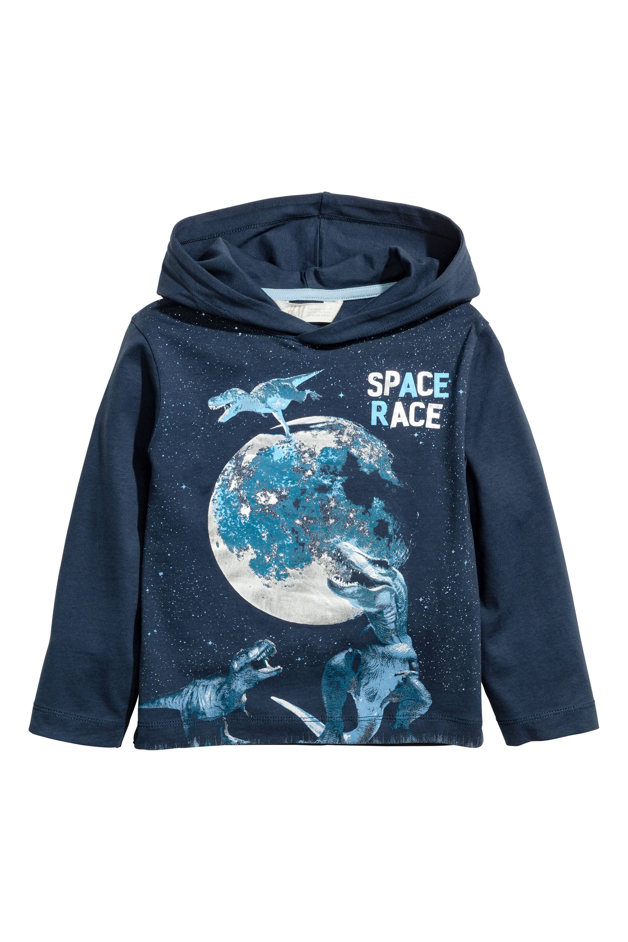 View larger image: Jersey hooded top - Dark blue/Dinosaurs - Kids | H&M GB 1
