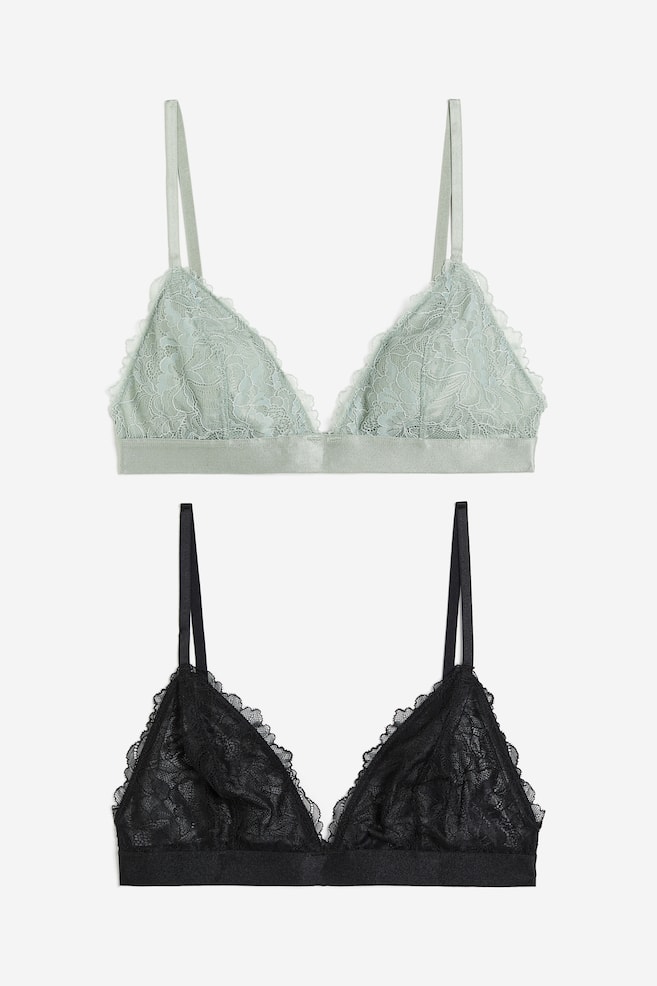 2-pack soft lace bras - Light green/Black/Dark blue/Light beige - 2