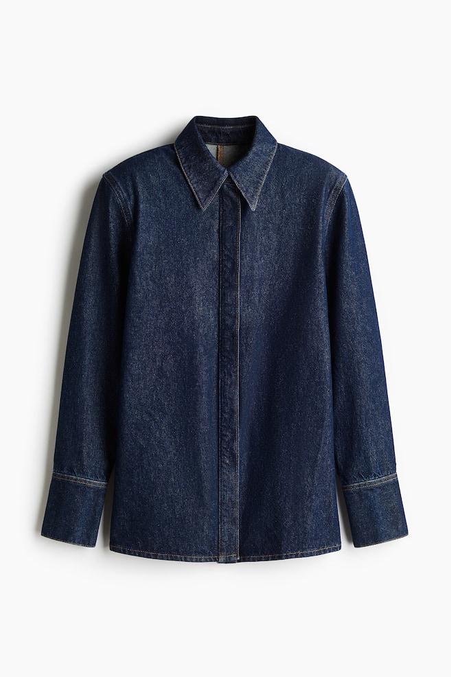 Shoulder-pad denim shirt - Dark denim blue - 1