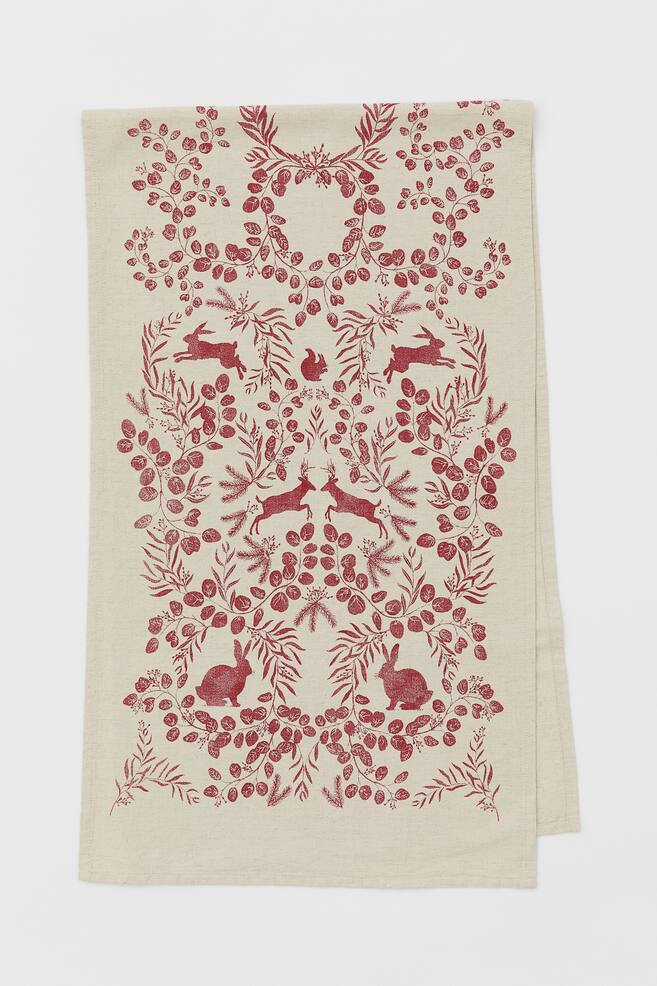 Linen-blend print-motif table runner - Light beige/Forest animals/Green/Floral - 1