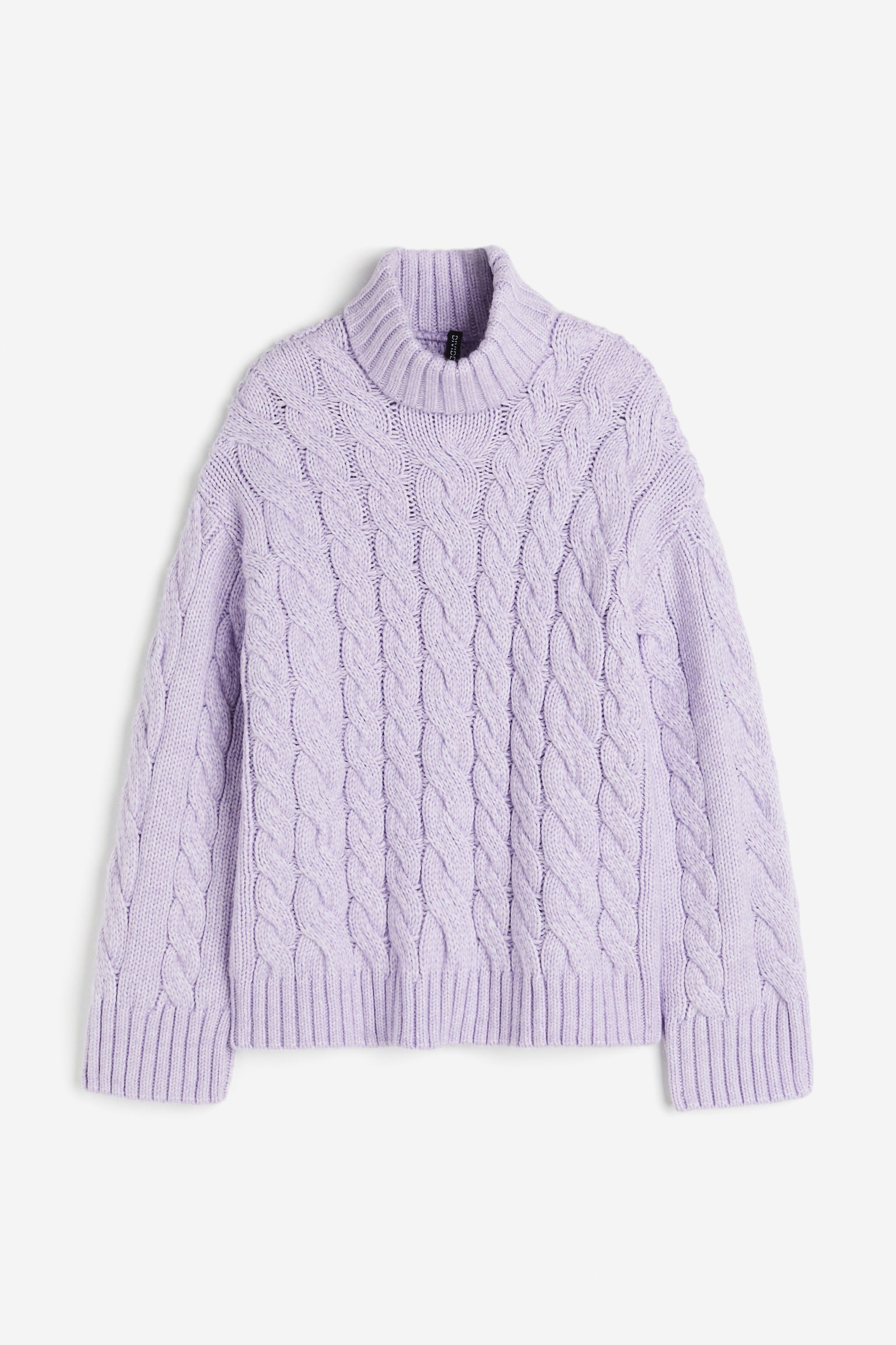 Cable Knit High Neck Sweater - Light purple/Black - 1