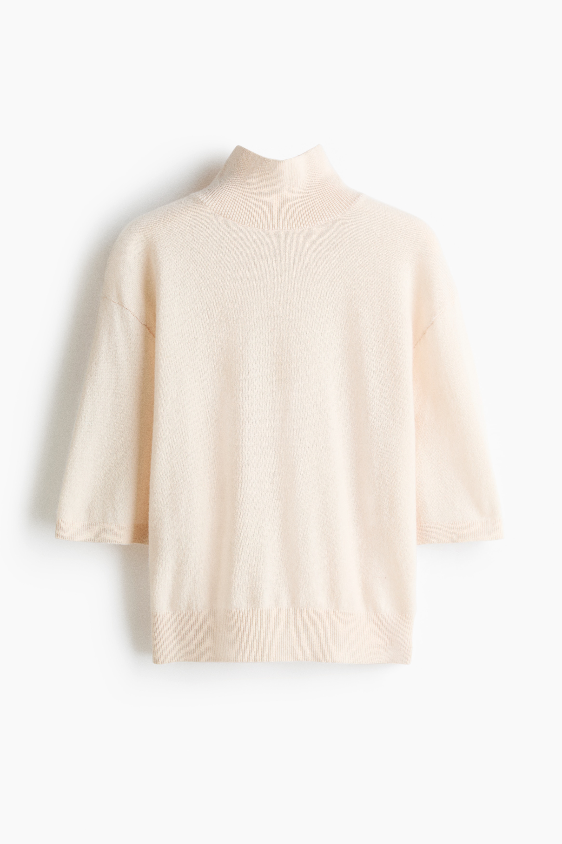 Kaschmirpullover mit Kurzarm - Hellbeige/Schwarz/Dunkelbraun