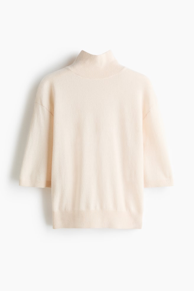 Jersey de manga corta en cachemira - Beige claro/Negro/Marrón oscuro - 1