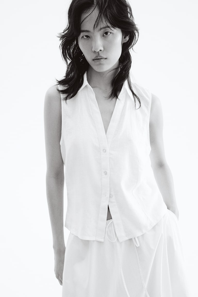 Camisa sin mangas en mezcla de lino