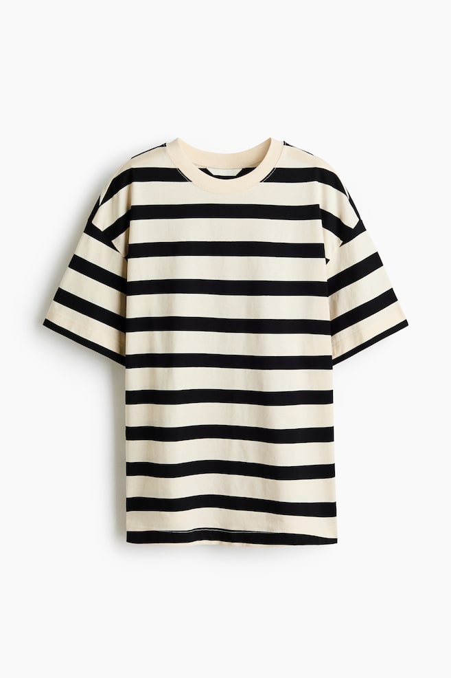 Oversized T-shirt - Light beige/striped/Black/Burgundy/white striped/Gray melange/White/Dark blue - 1