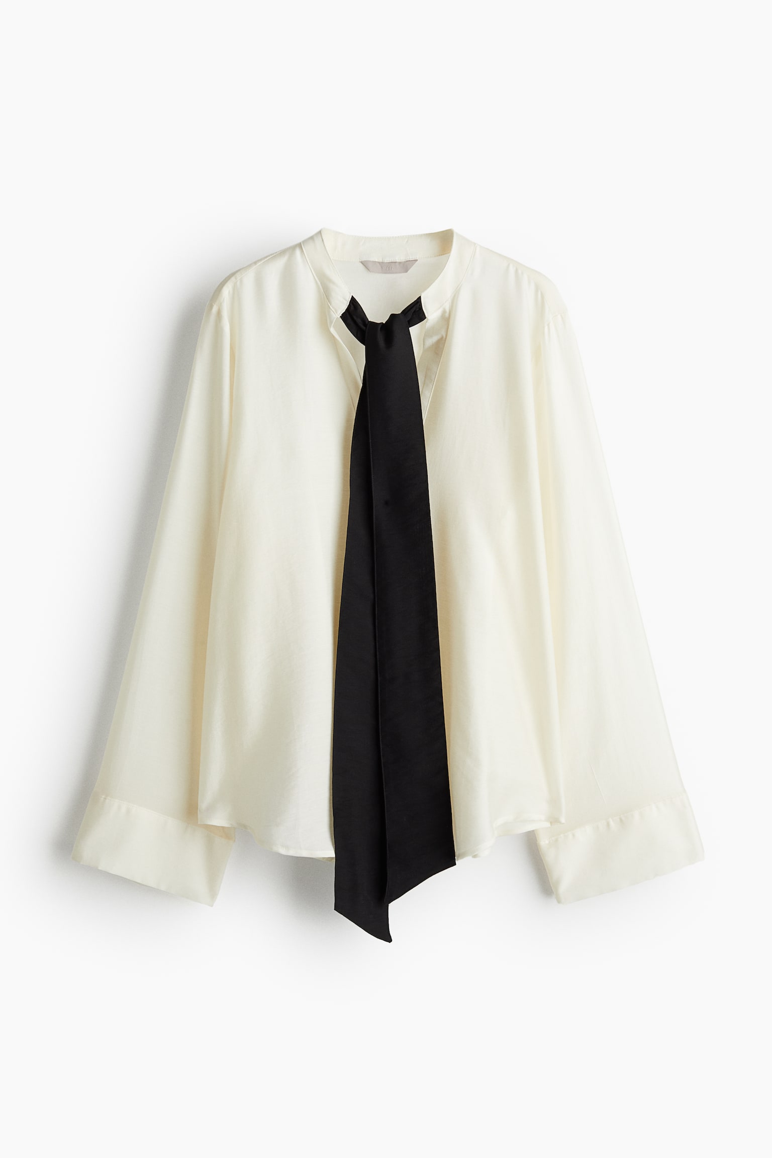 Tie-neck blouse - Cream/Black - 2